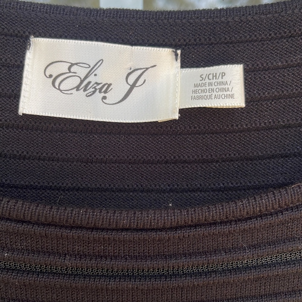 Eliza J mesh fit and flare dress 3/4 sleeve bateau neck black size small - Picture 6 of 10